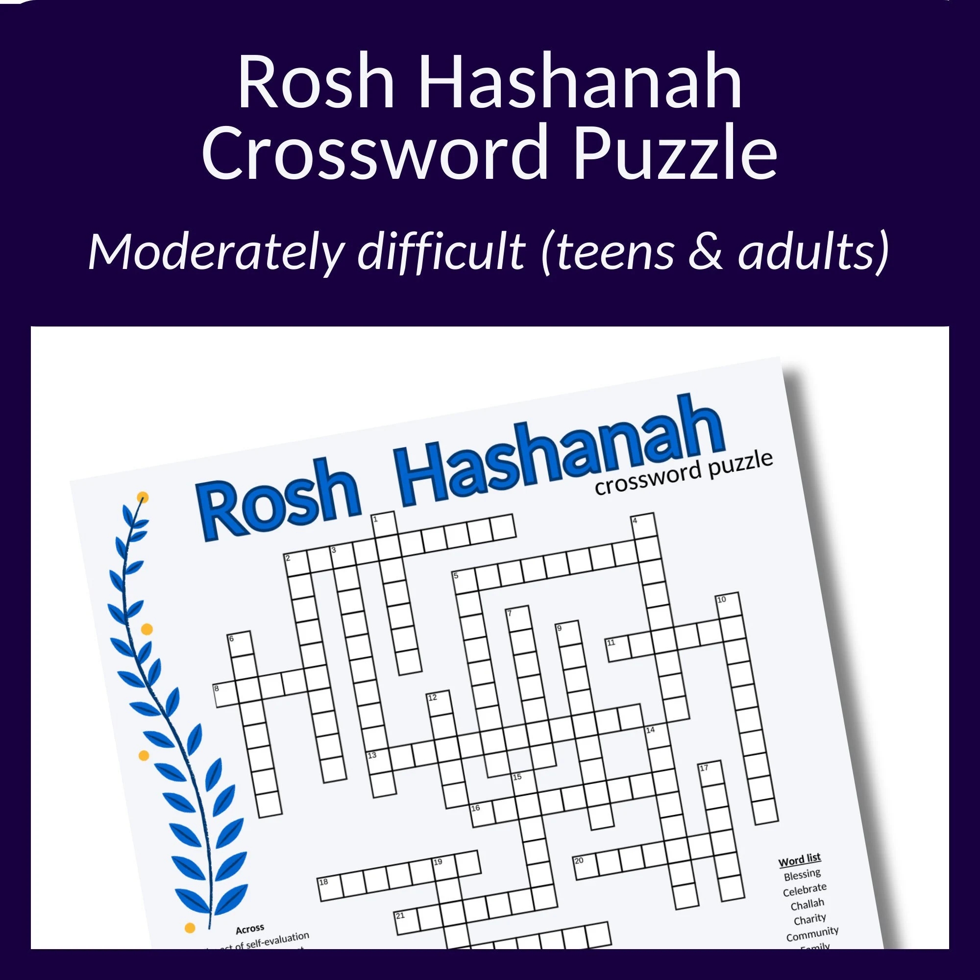 Free Sukkot Crossword Printable