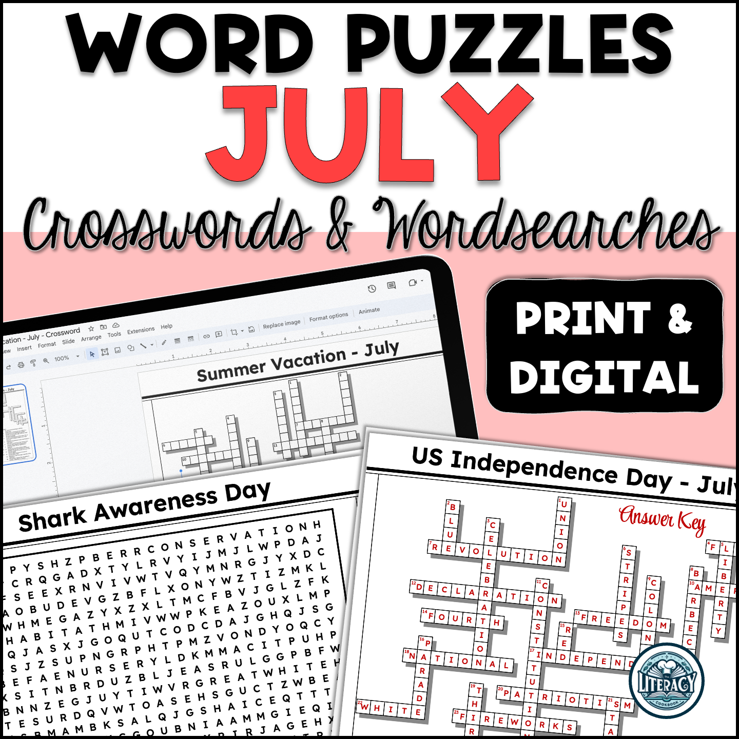 July Crossword Puzzles Word Search Middle High School Print Digital Resources Classful