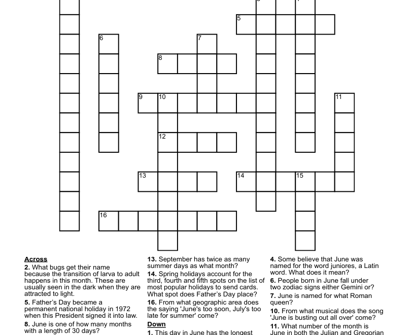 June Crossword WordMint