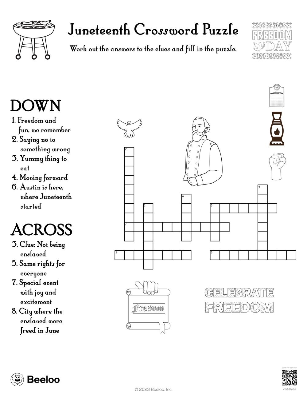 Juneteenth Crossword Puzzle Beeloo Printable Crafts And Activities For Kids