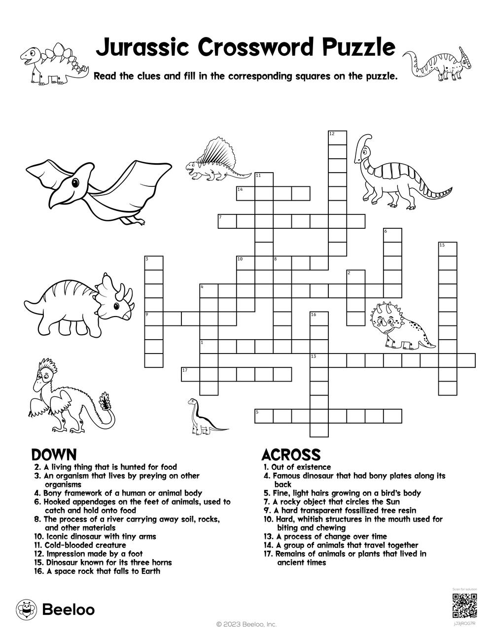 Jurassic Crossword Puzzle Beeloo Printable Crafts And Activities For Kids