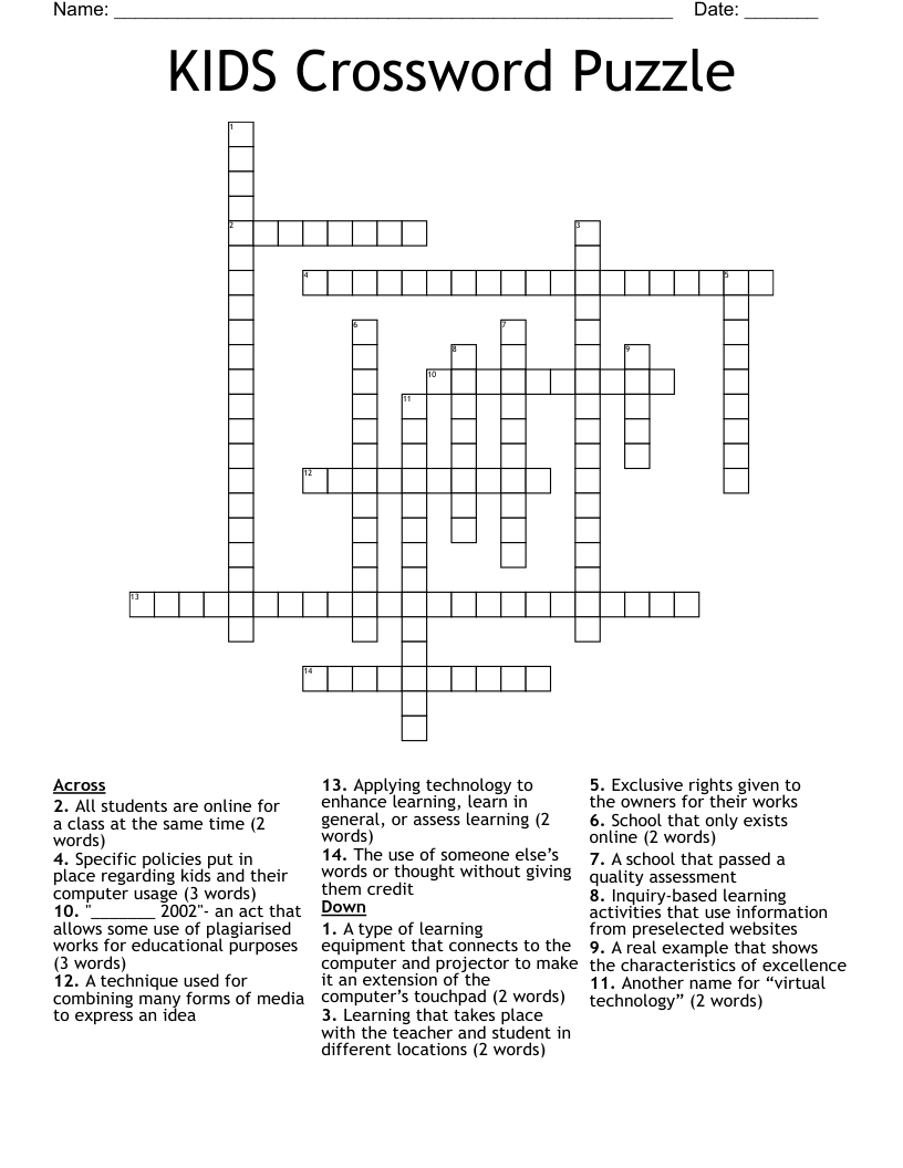 KIDS Crossword Puzzle WordMint KIDS Crossword Puzzle WordMint
