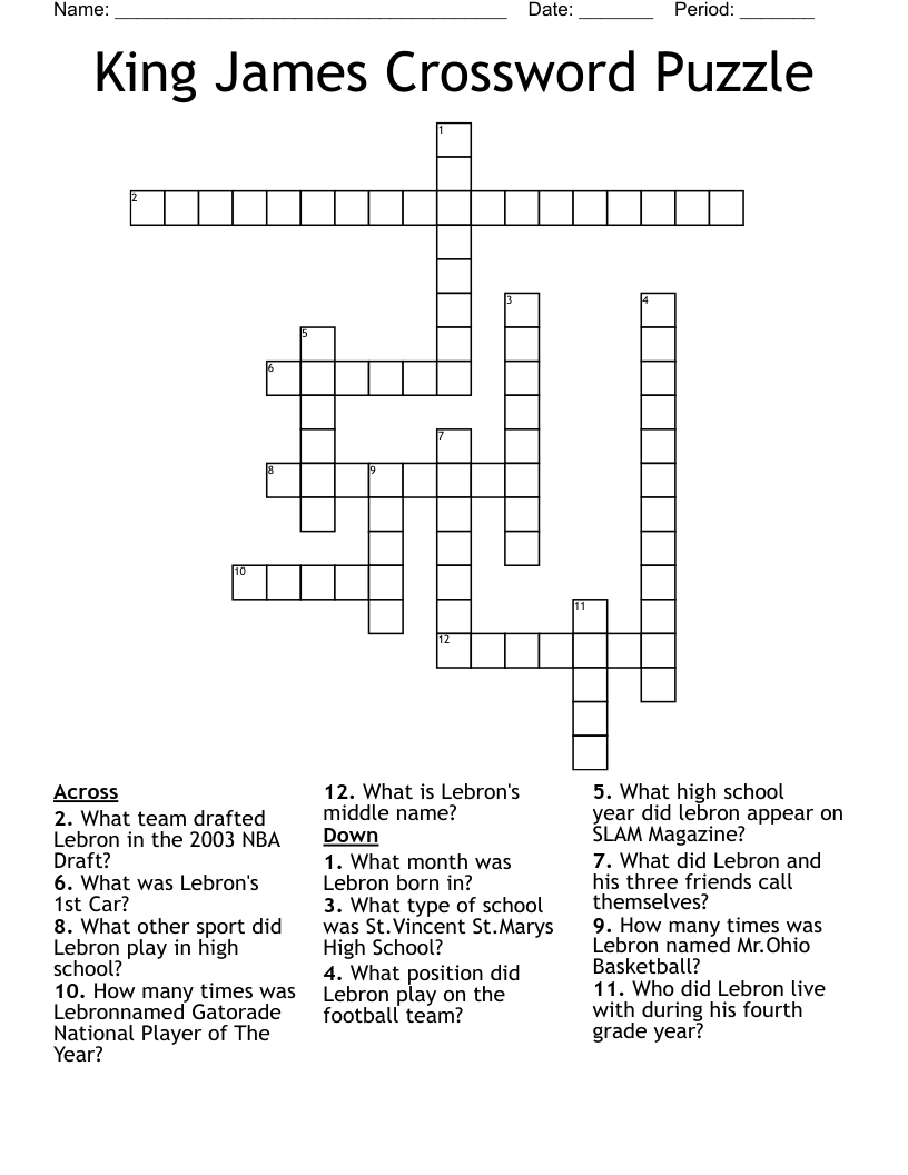 King James Crossword Puzzle WordMint