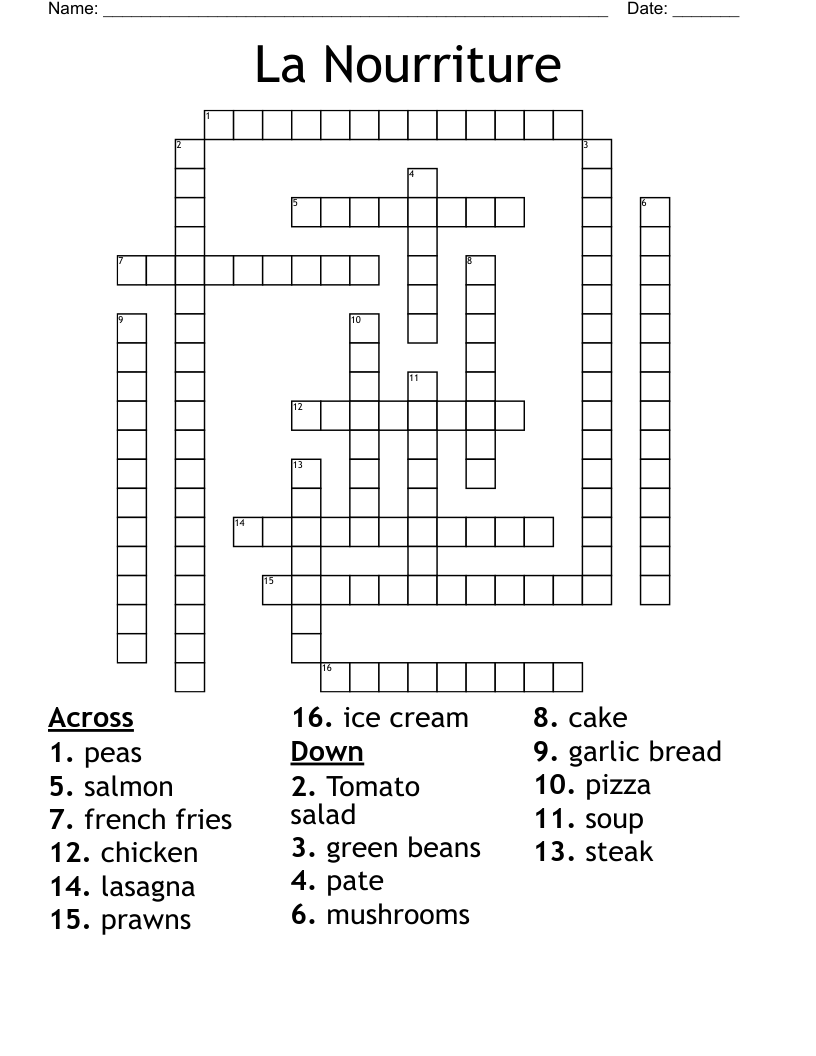 La Nourriture Crossword WordMint
