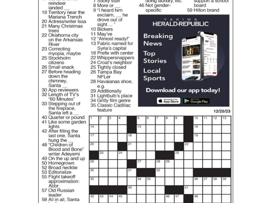 LA Times Crossword Dec 25 2023 Crosswords Yakimaherald
