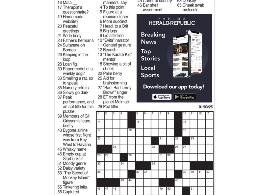 LA Times Crossword Jan 3 2025 Crosswords Yakimaherald