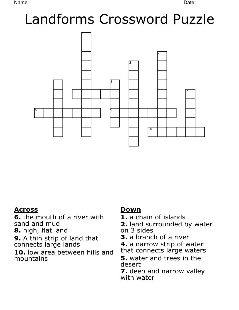 Landforms Crossword Puzzle WordMint Landforms Crossword Puzzle WordMint