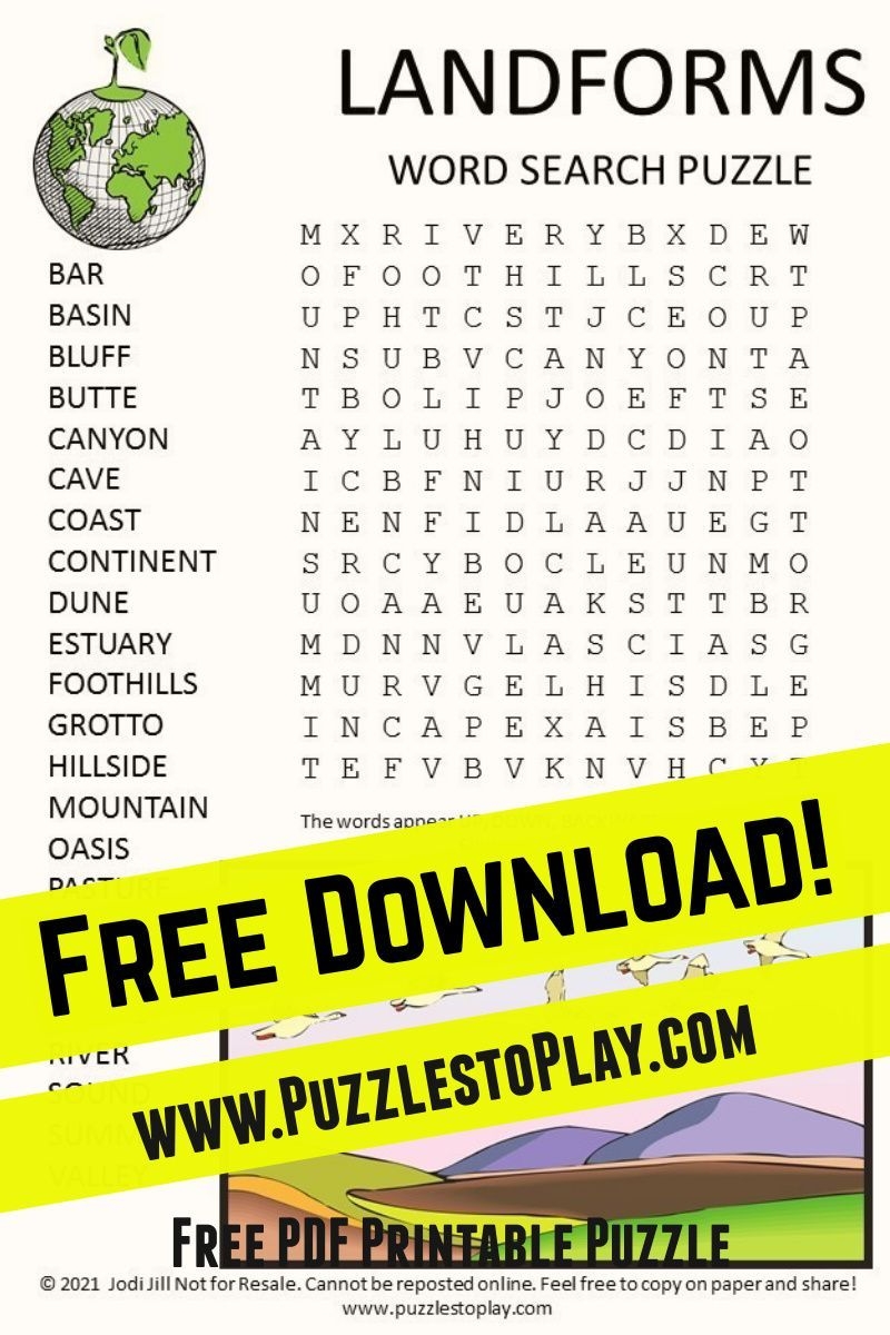 Landforms Word Search Puzzle Landforms Word Search Puzzle