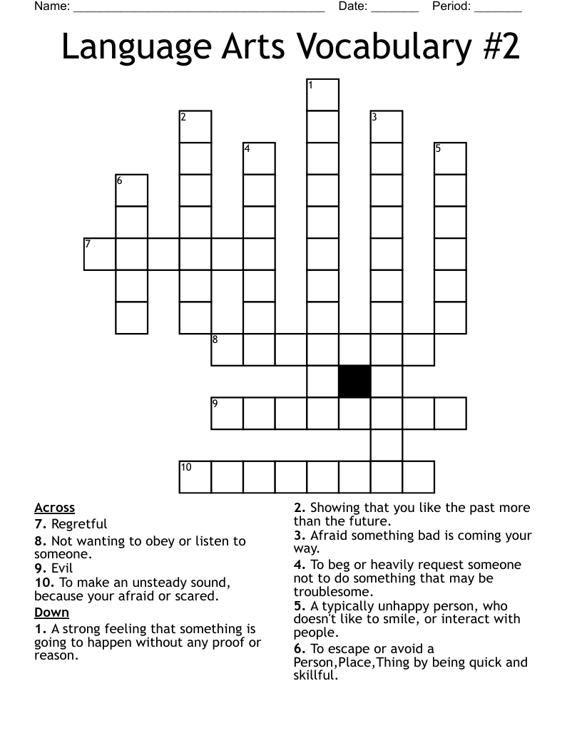 Language Arts Vocabulary 2 Crossword WordMint