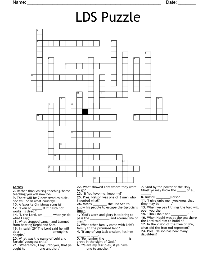 LDS Puzzle Crossword WordMint