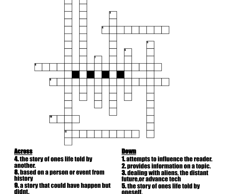 Literary Genre Crossword WordMint