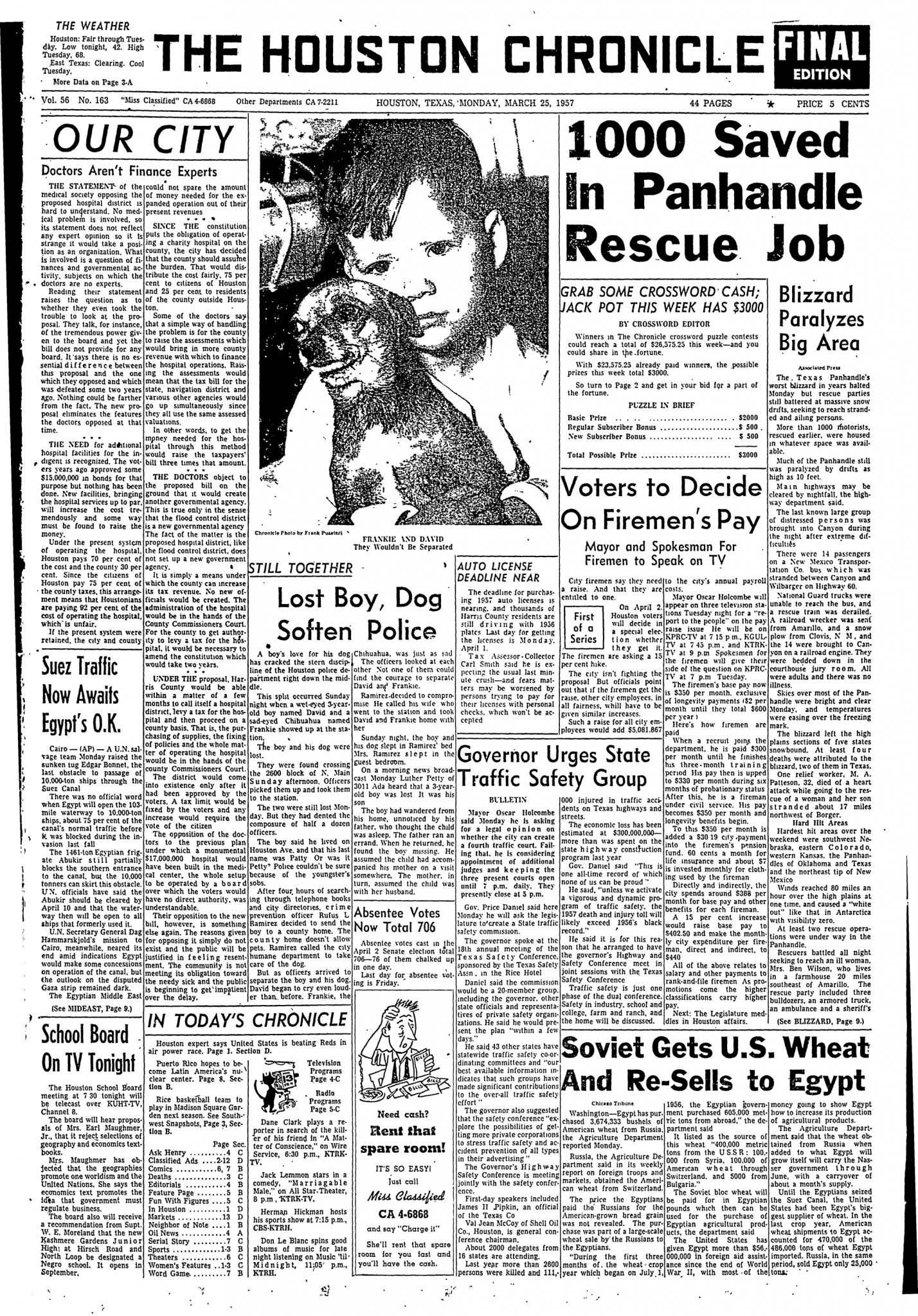 March 25 1957 A Lost Boy And His Dog A Textbook Dispute At HISD