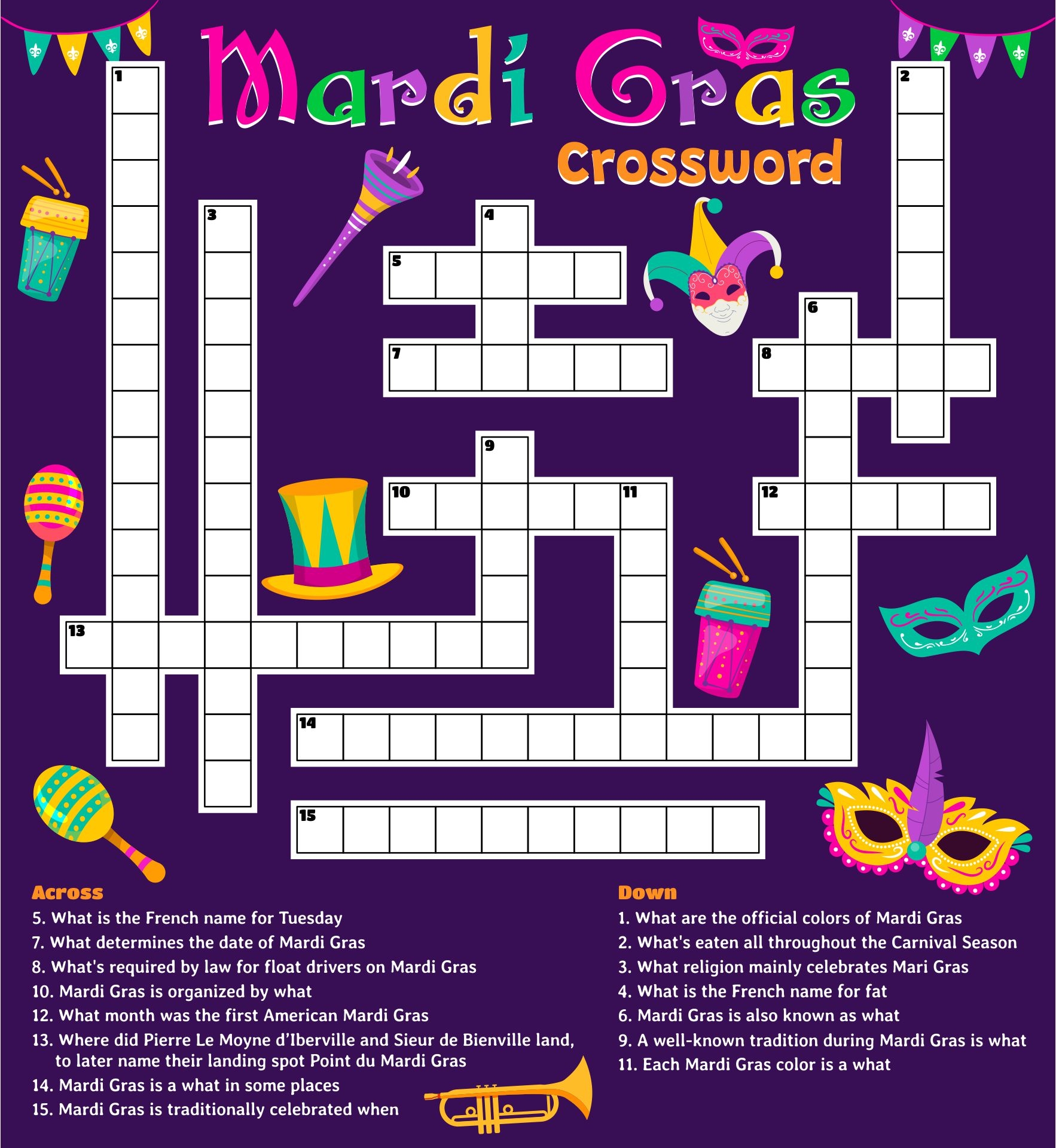 Mardi Gras Crossword 14 Free PDF Printables Printablee