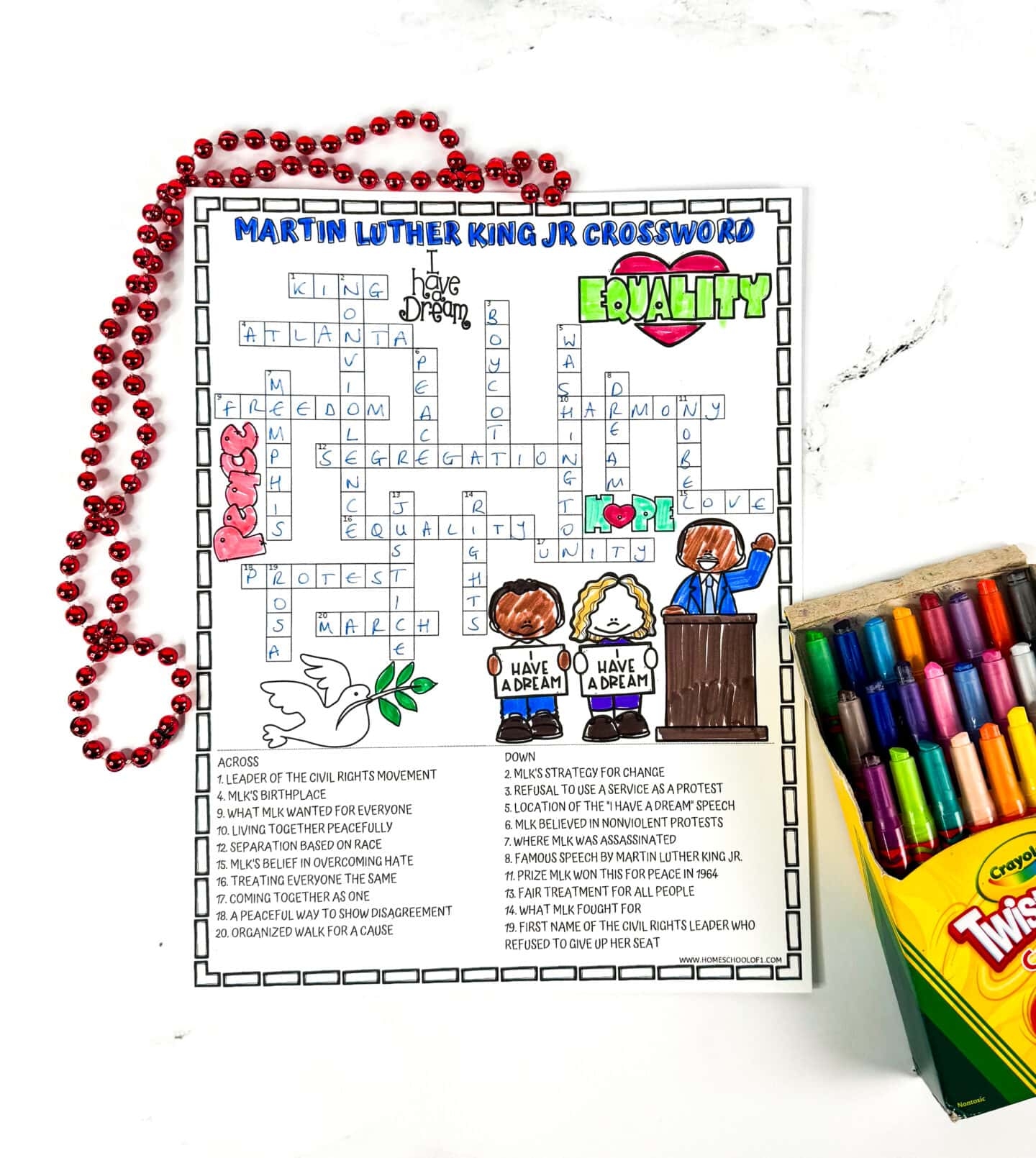 Martin Luther King Jr Crossword Puzzle Free Printable