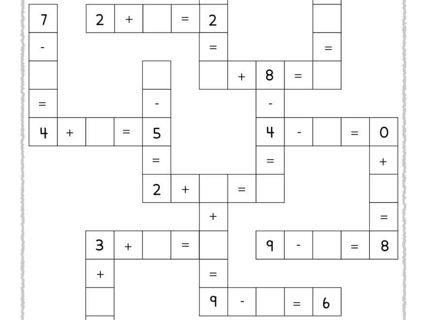 Math Add Sub Crossword Puzzle Free Printable