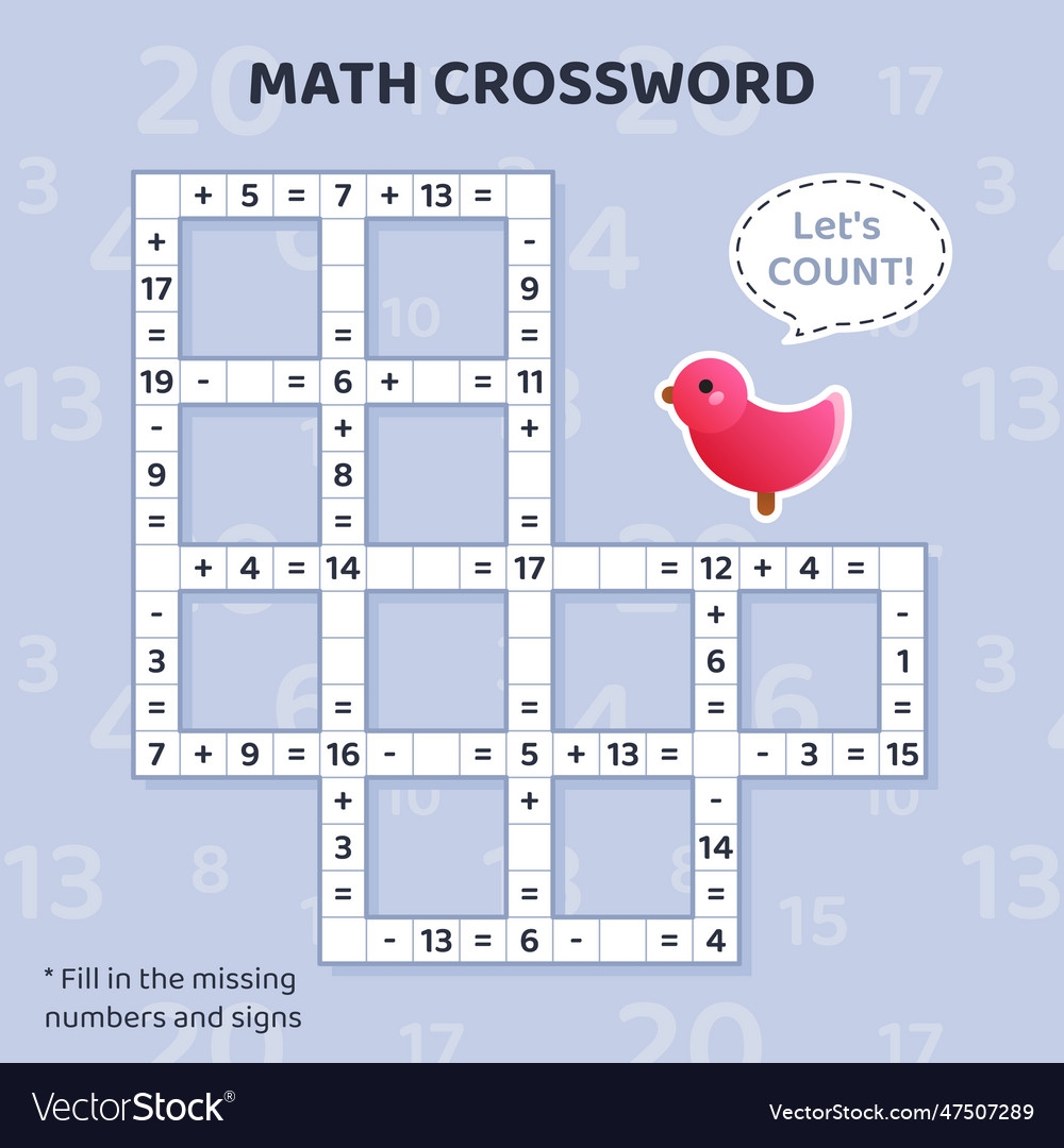 Math Crossword Puzzle Addition And Subtraction Vector Image