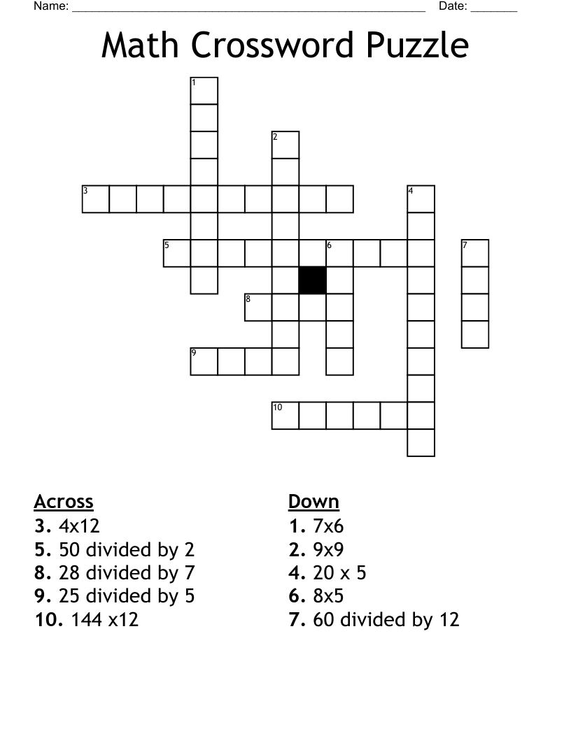 Math Crossword Puzzle WordMint