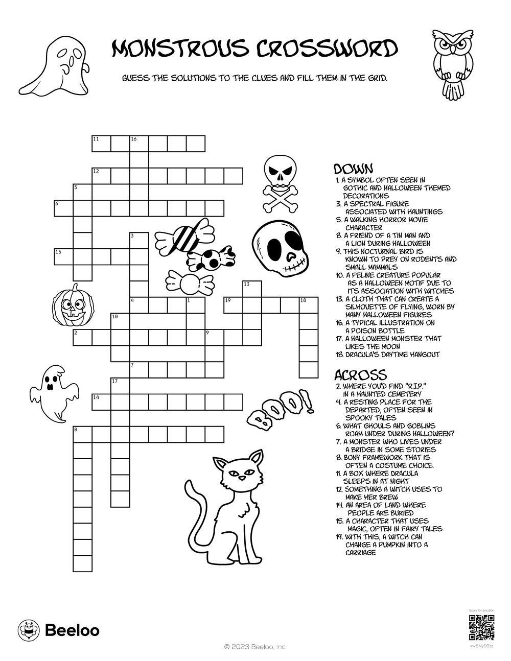 Monstrous Crossword Beeloo Printable Crafts And Activities For Kids