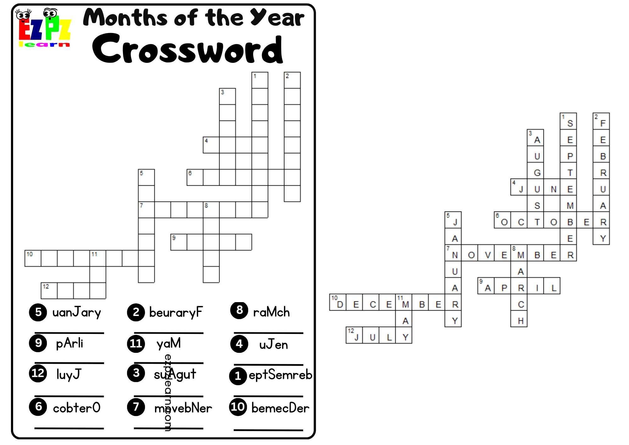 Months Of The Year Crossword Free PDF Ezpzlearn