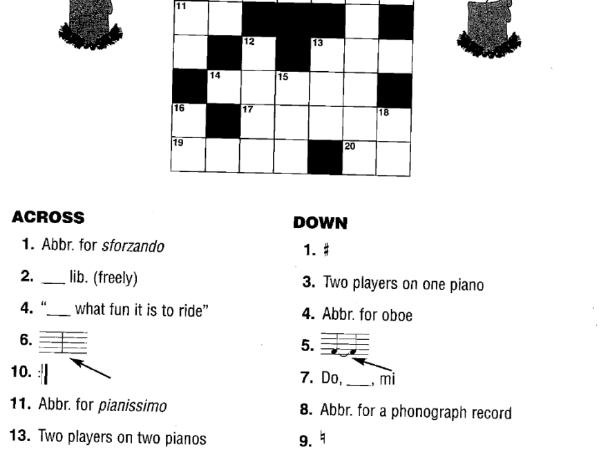 Music Crossword Puzzles And Games For Christmas J W Pepper Worksheets Library