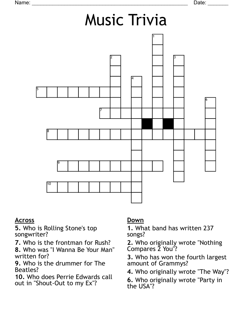Music Trivia Crossword WordMint