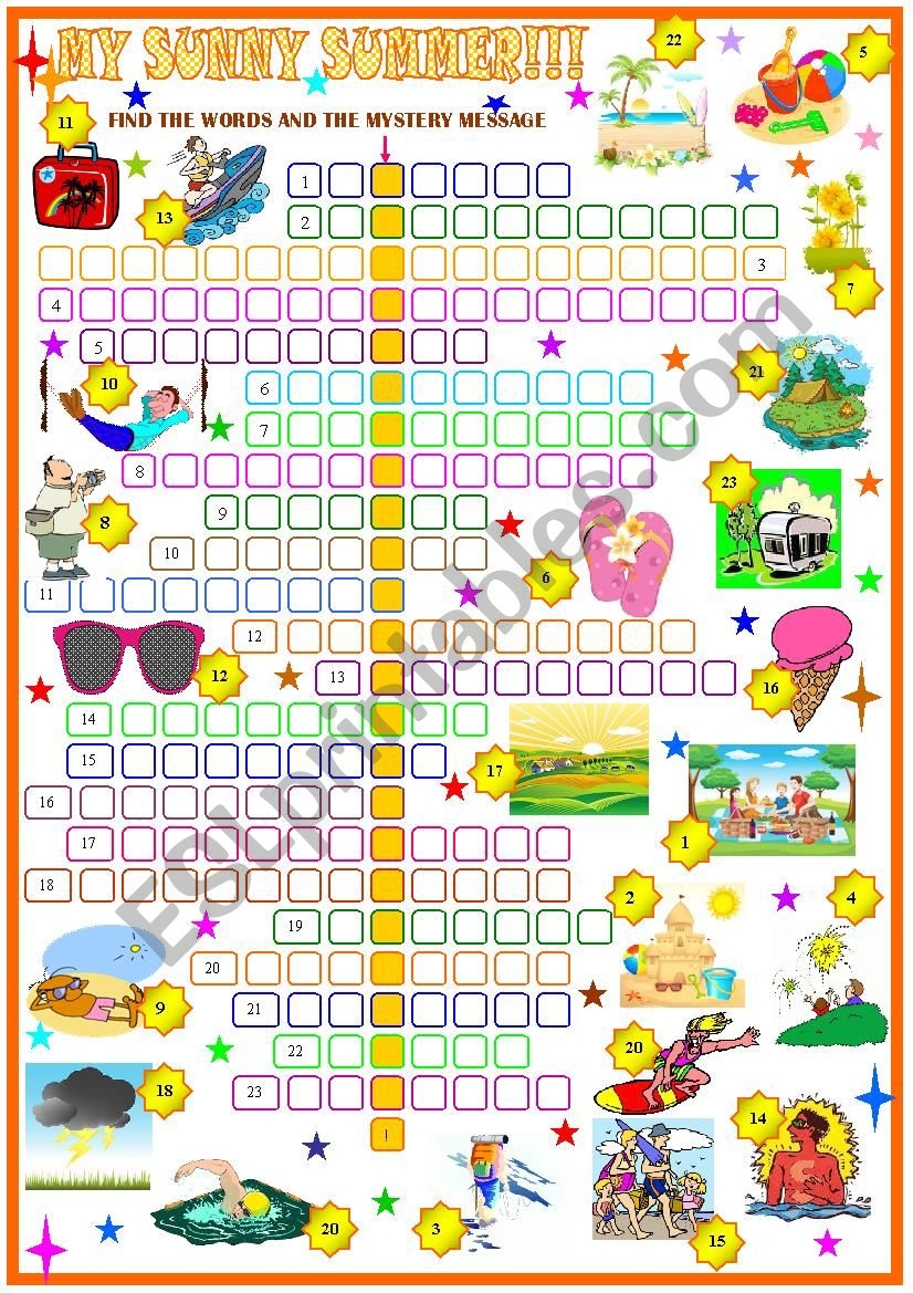 My Sunny Summer Crossword Puzzle ESL Worksheet By Spied d aignel My Sunny Summer Crossword Puzzle ESL Worksheet By Spied d aignel