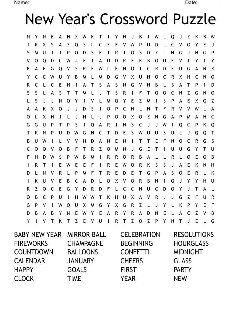 New Year s Crossword Puzzle Word Search WordMint New Year s Crossword Puzzle Word Search WordMint
