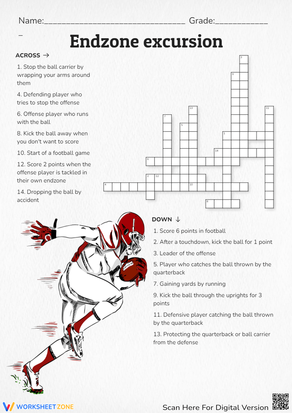 NFL Crossword Puzzle Worksheets Printable