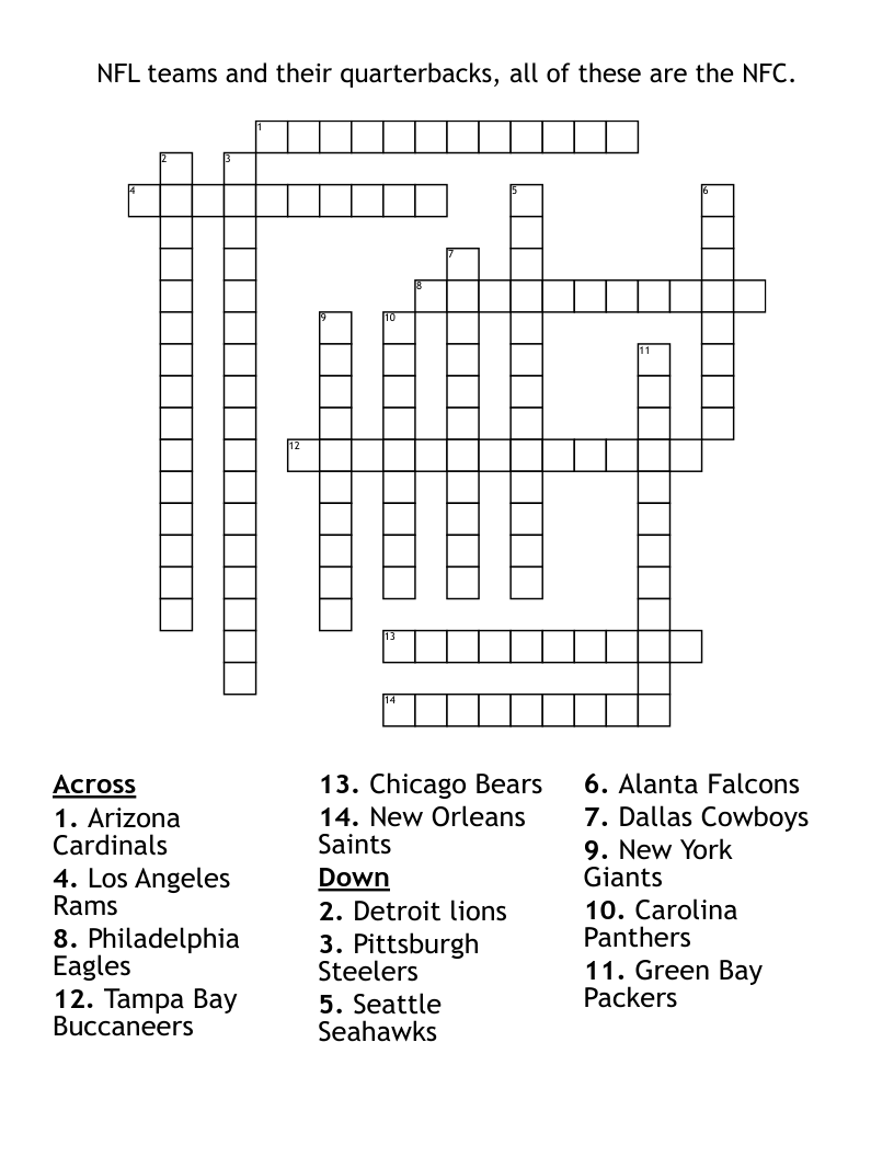 NFL Teams And Their Quarterbacks All Of These Are The NFC Crossword WordMint
