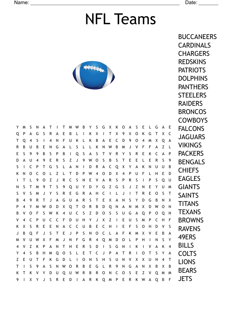 Free Printable Nfl Teams Crossword Puzzles