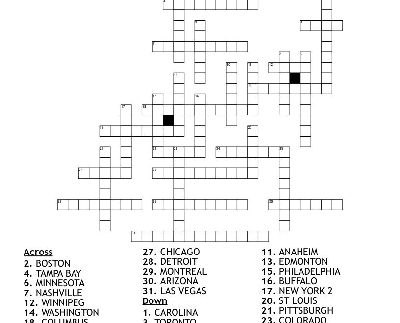 NHL TEAMS Crossword WordMint