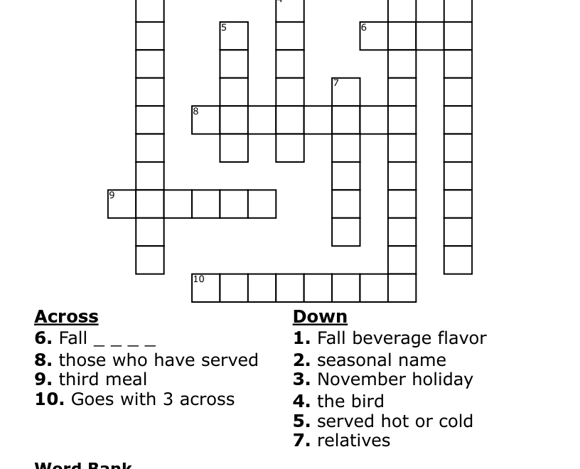 November Puzzle Crossword WordMint