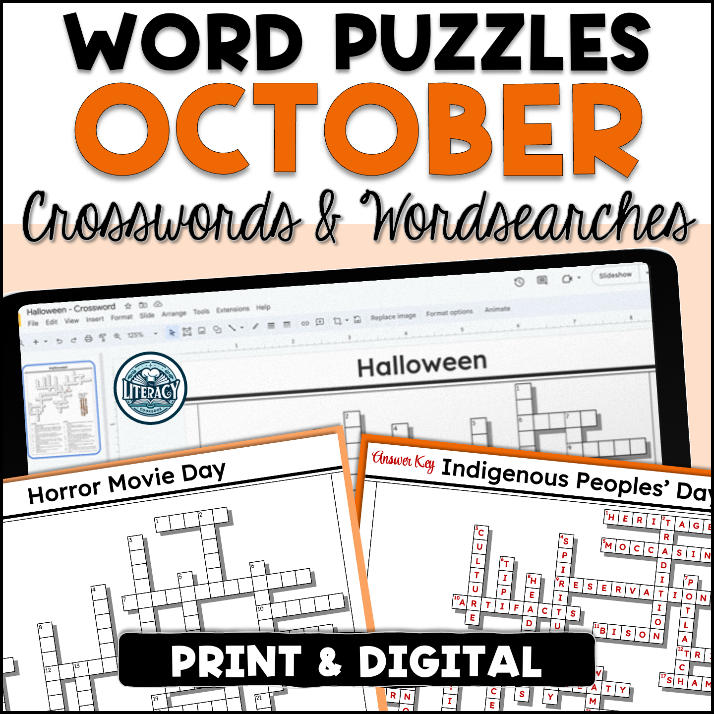 October Crossword Puzzles Word Search Print Digital Resources MS HS Made By Teachers