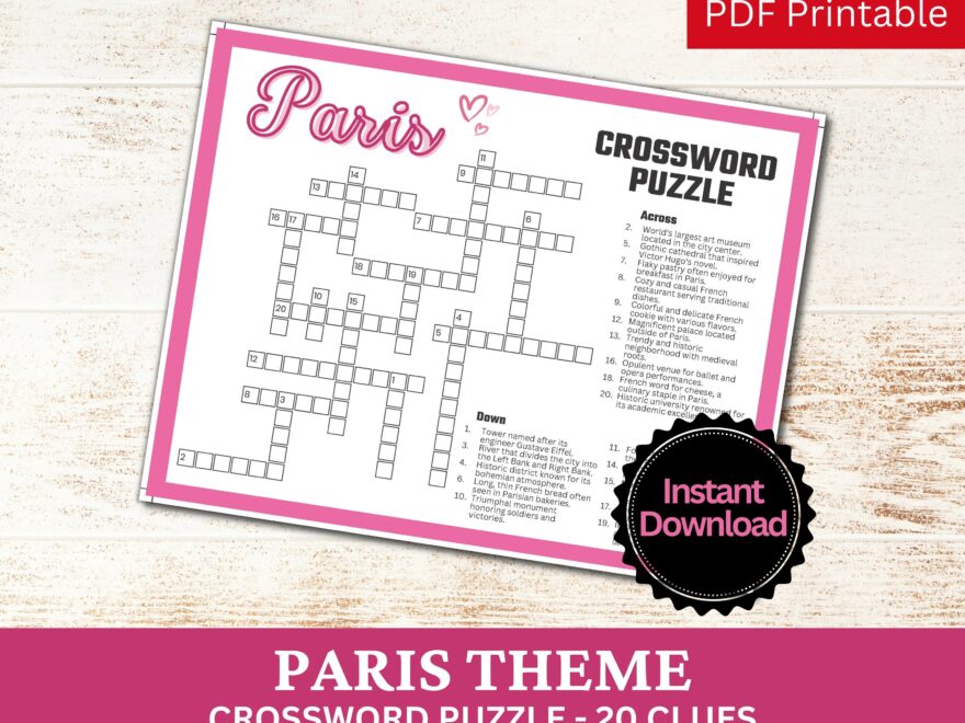 Paris Crossword Puzzle Printable Game Fun Travel Theme Birthday Activity Love France City French Gathering Word Game PDF Parisian Party Etsy