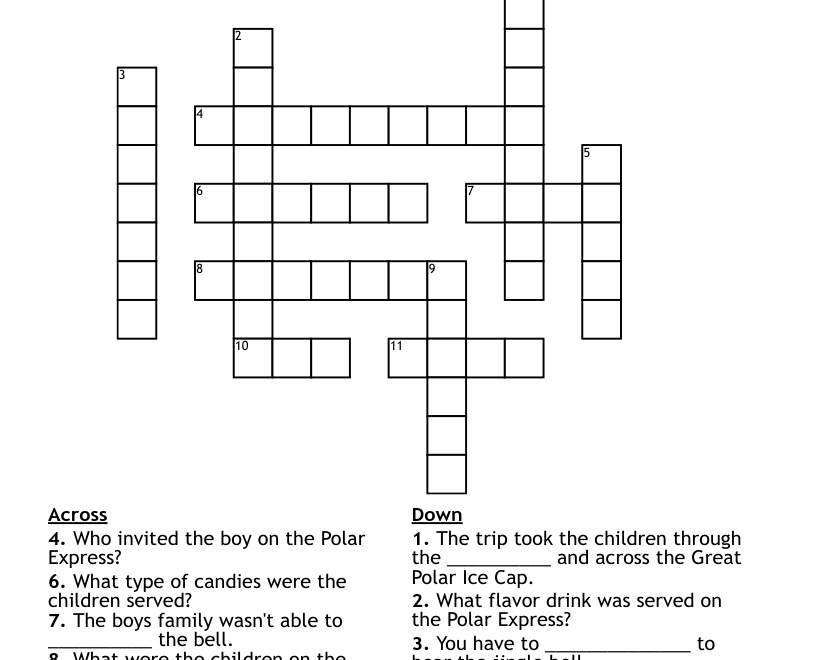 Polar Express Crossword Puzzle WordMint