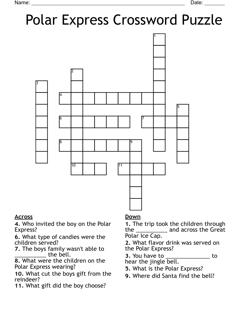 Polar Express Crossword Puzzle WordMint