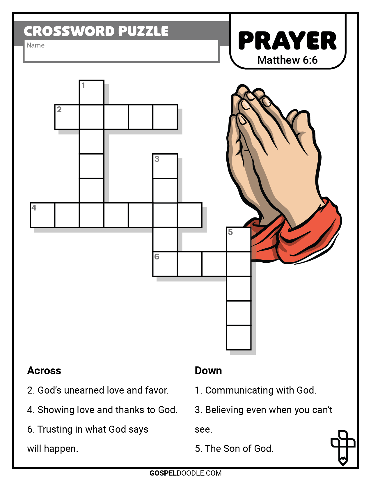 Prayer Crossword Puzzle Gospel Doodle