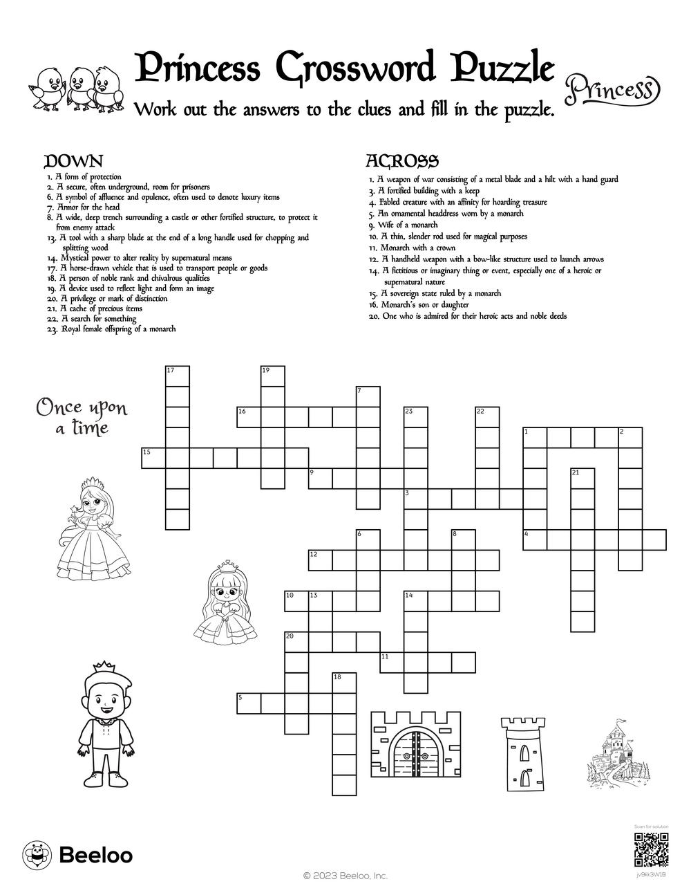 Princess themed Crossword Puzzles Beeloo Printable Crafts And Activities For Kids