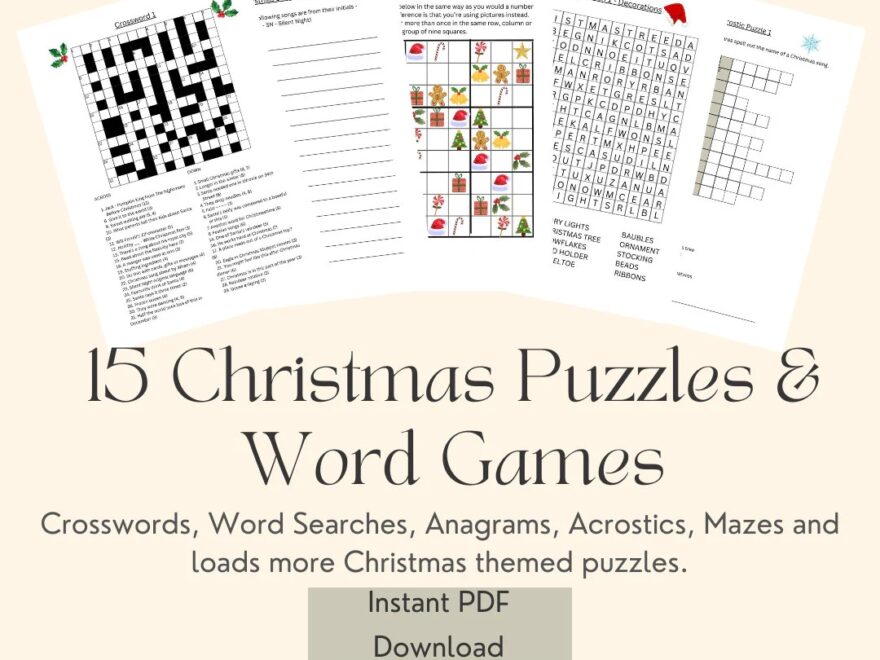 Printable 15 Christmas Puzzles Word Games And Activity Pages For Adults Etsy