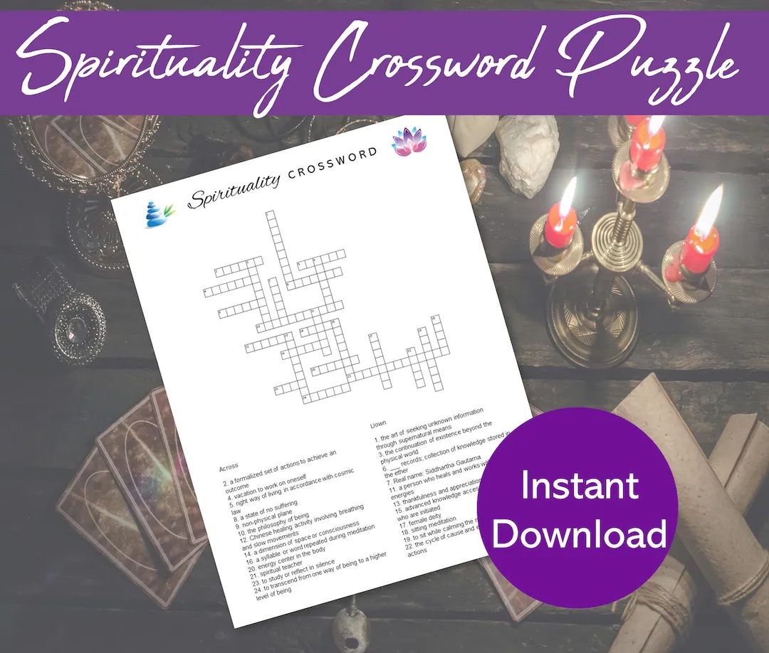 Printable Crossword Puzzle Spirituality Gift Activity Sheet PDF Brain Games For Adults Etsy