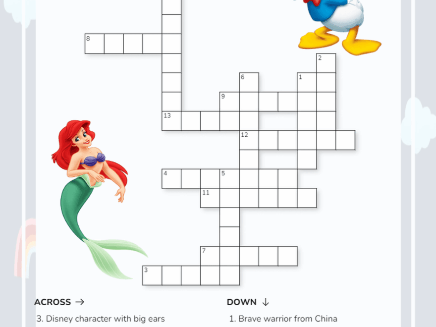Printable Disney Crossword Puzzles Worksheets Download