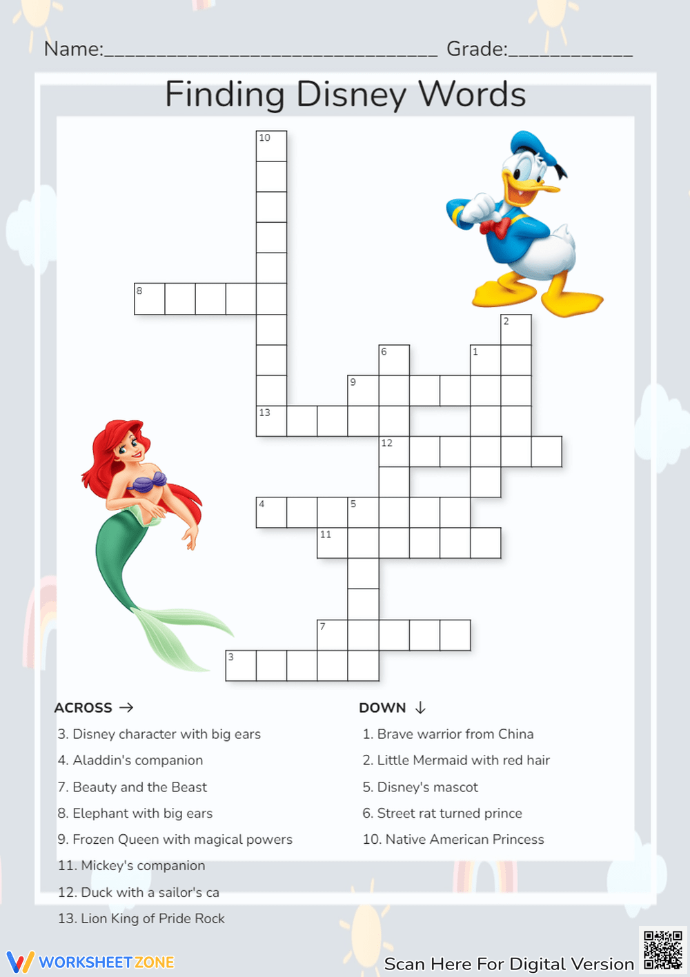 Printable Disney Crossword Puzzles Worksheets Download