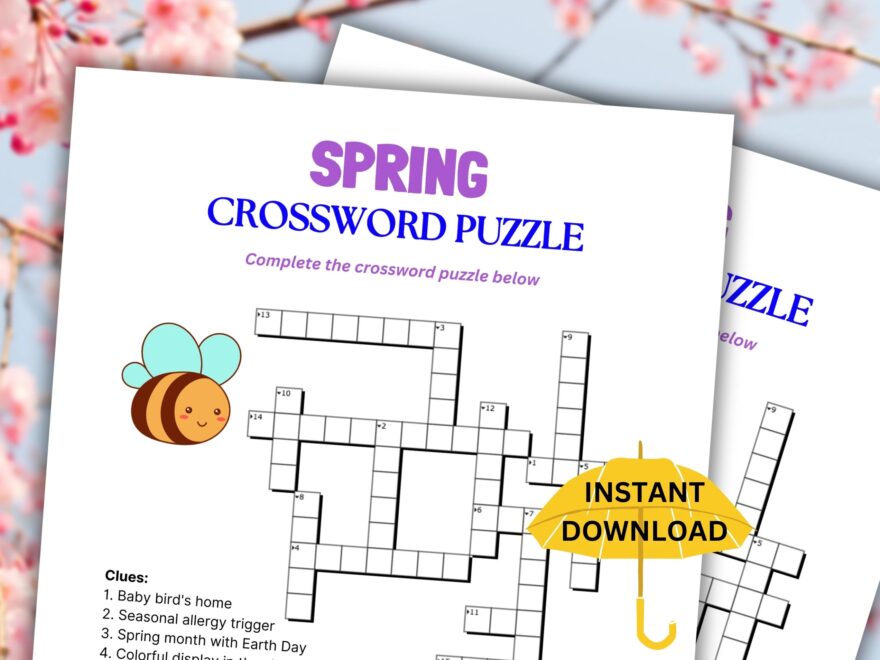 Printable Spring Crossword Spring Activity For Kids And Adults Party Games Spring Game Family Game Holiday Game Etsy