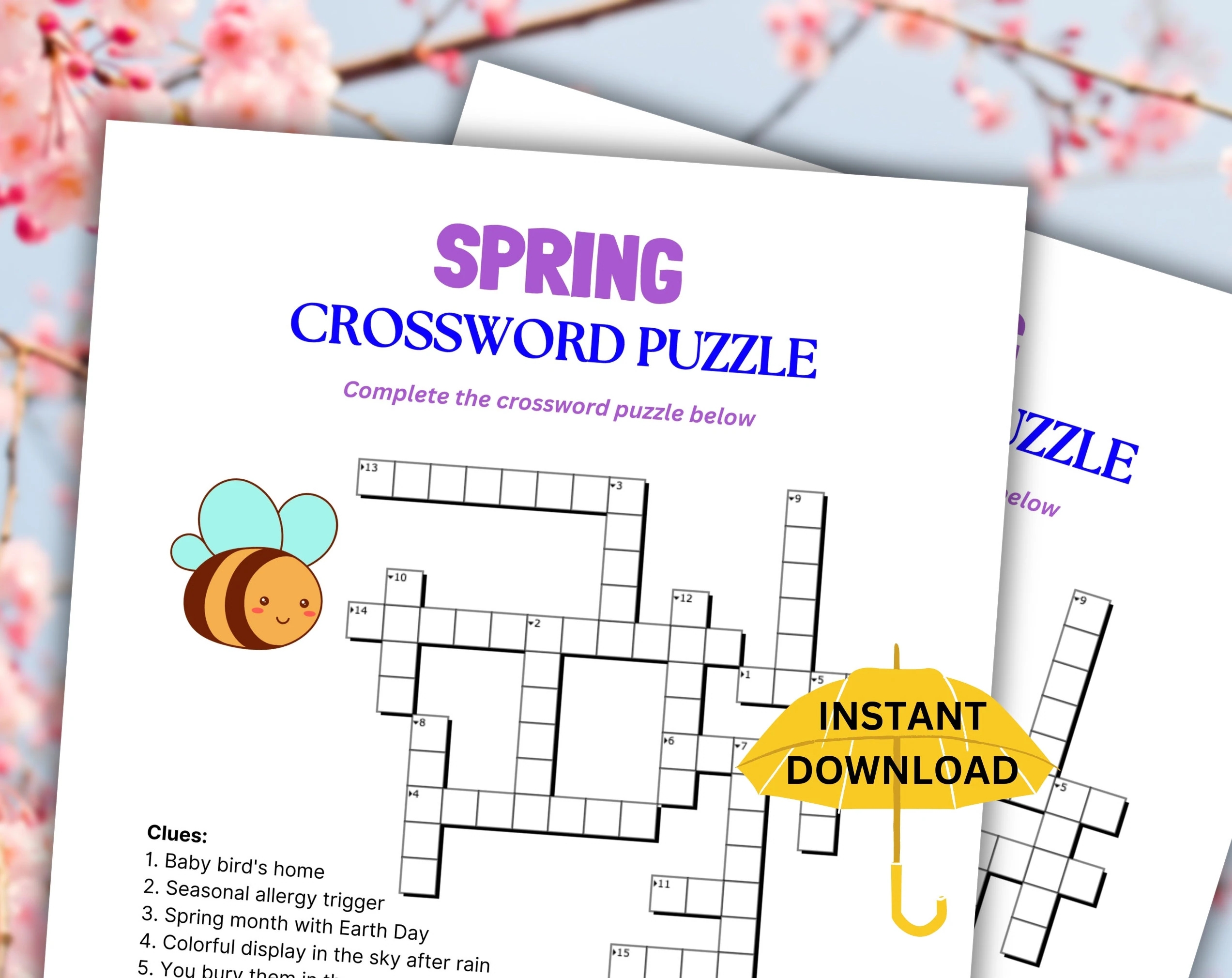 Printable Spring Crossword Spring Activity For Kids And Adults Party Games Spring Game Family Game Holiday Game Etsy