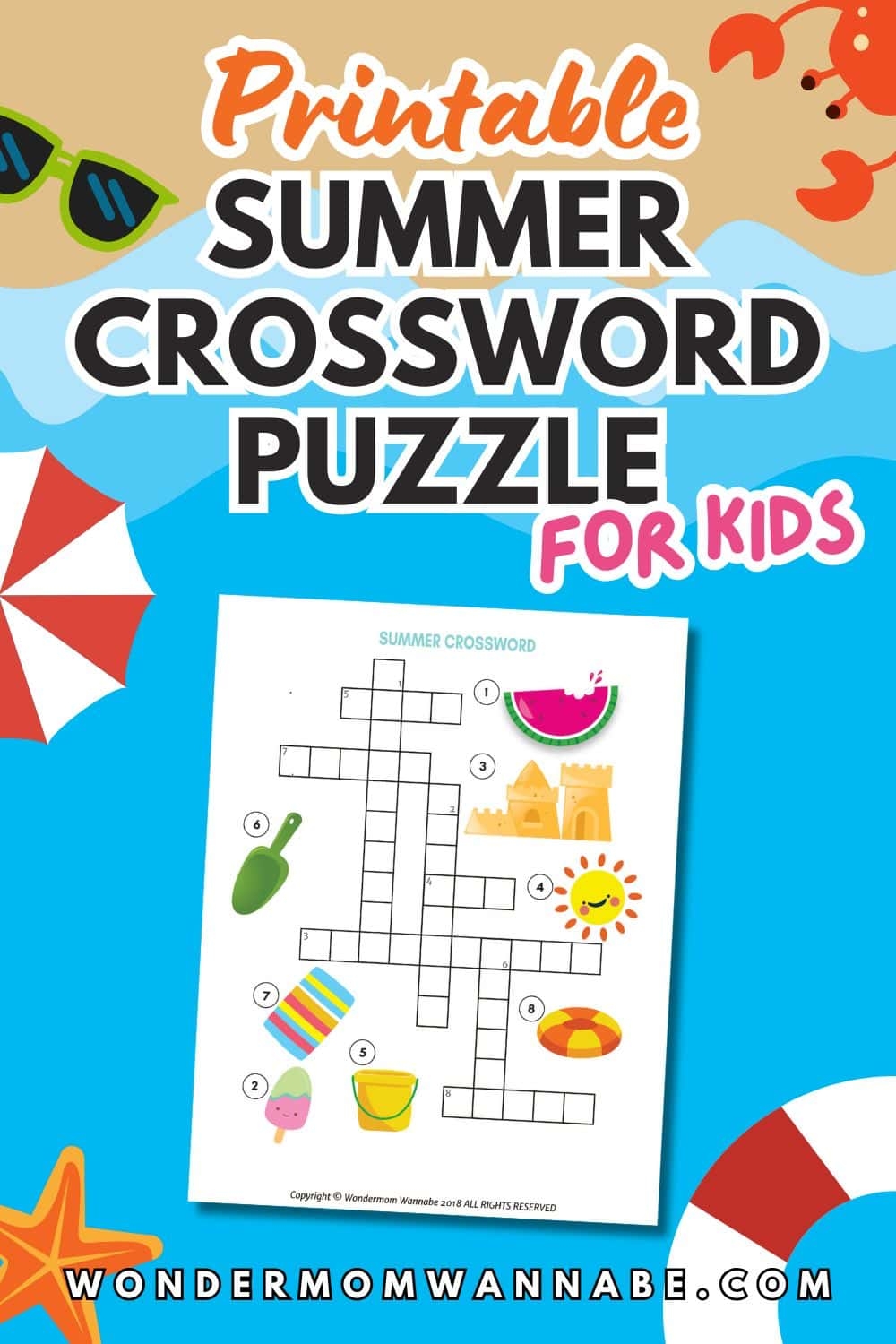 Printable Summer Crossword Puzzle For Kids