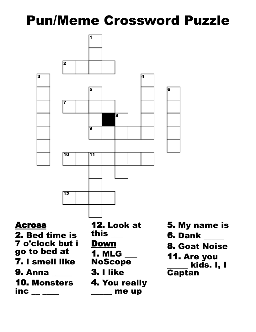 Pun Meme Crossword Puzzle WordMint Pun Meme Crossword Puzzle WordMint