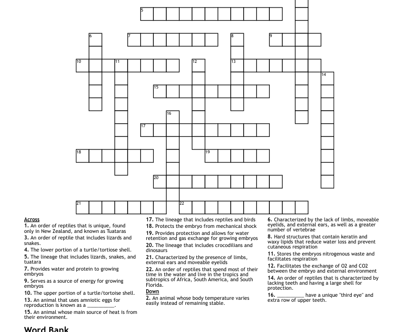 Reptiles Crossword WordMint