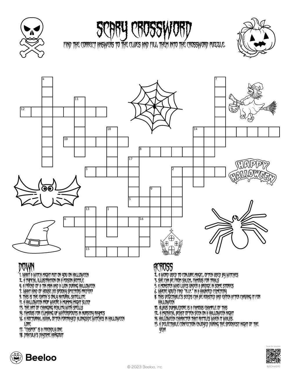 Scary Crossword Beeloo Printable Crafts And Activities For Kids Scary Crossword Beeloo Printable Crafts And Activities For Kids