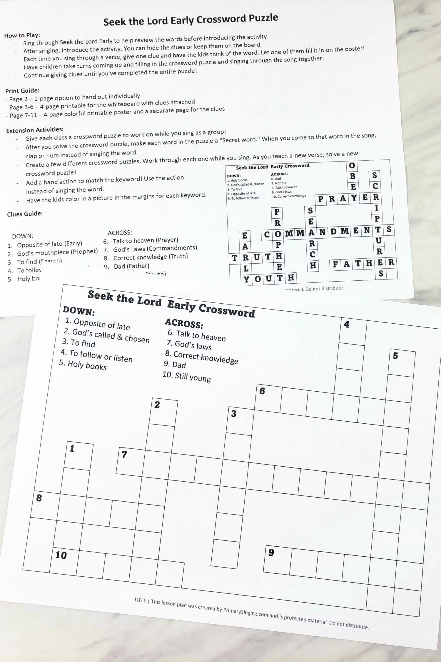 Seek The Lord Early Crossword Puzzle Primary Singing