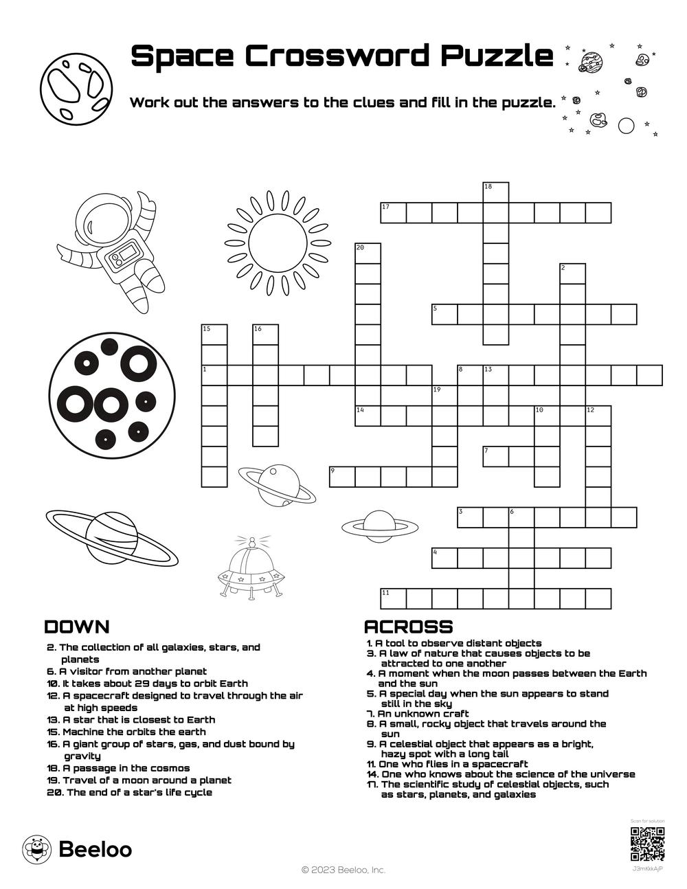 Space Crossword Puzzle Beeloo Printable Crafts And Activities For Kids